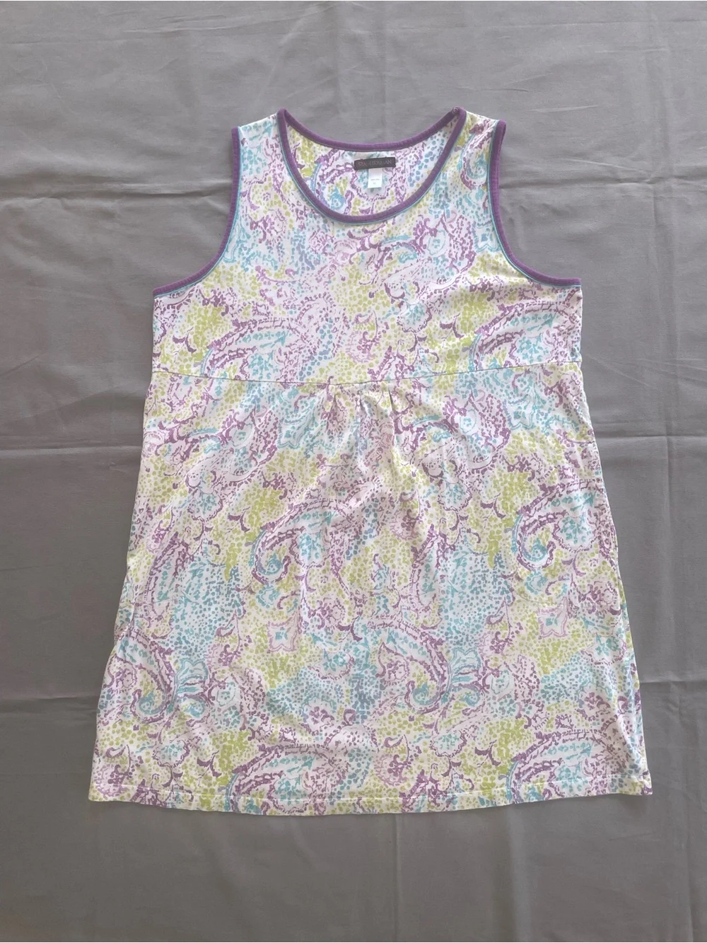 Stan Herman Women Short Sleeve Nightgown XL Cotton Tank Lounge Dress Paisley GUC